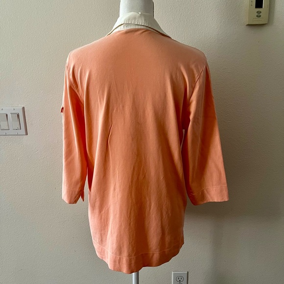 Karen Scott Peach Polo Top with Cream Collar - Picture 4 of 9
